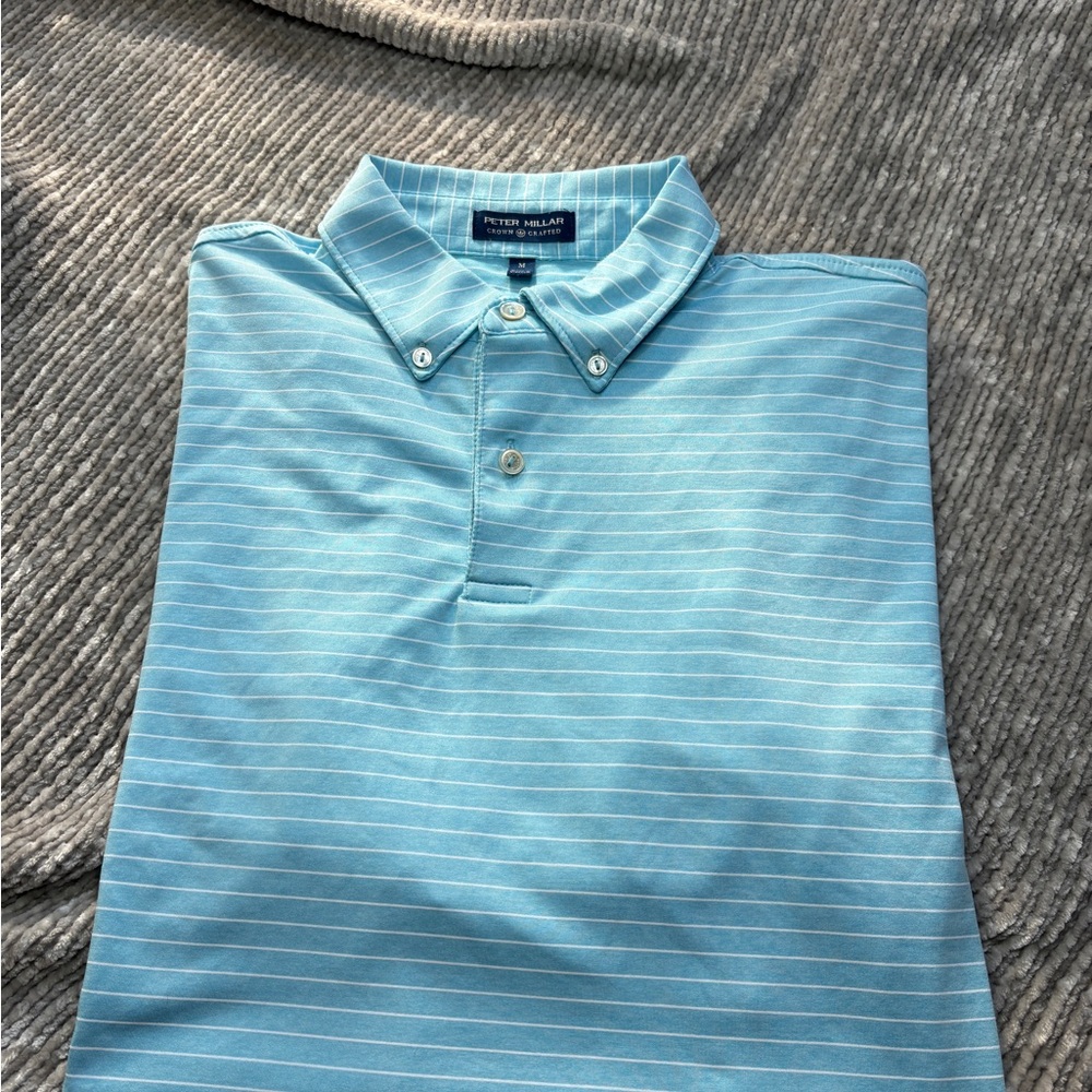 Peter Millar Light Blue Striped Polo Shirt